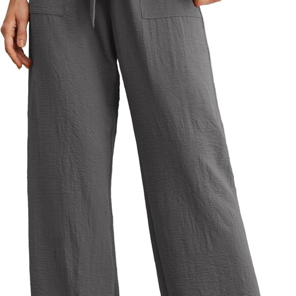 Women's Wide Leg Pants with Pockets High Waist Adjustable Knot Loose Casual Trou - Picture 1 of 6